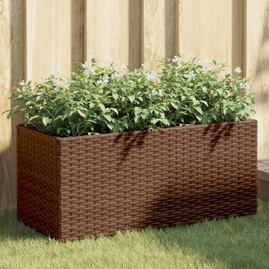 Plantenbak met 2 potten 72x30x32 cm poly rattan bruin