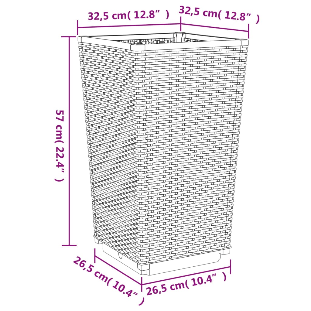 Plantenbakken 2 st 32,5x32,5x57 cm polypropeen grijs