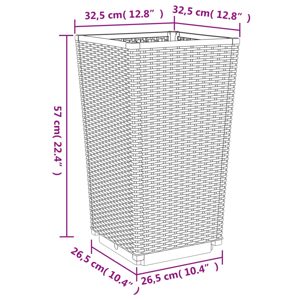 Plantenbakken 2 st 32,5x32,5x57 cm polypropeen lichtgrijs