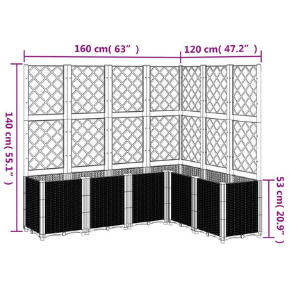 Plantenbak met latwerk 160x120x140 cm polypropeen lichtgrijs