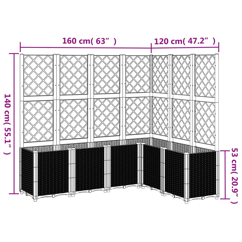 Plantenbak met latwerk 160x120x140 cm polypropeen wit