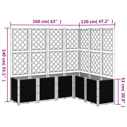 Plantenbak met latwerk 160x120x140 cm polypropeen bruin