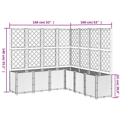 Plantenbak met latwerk 160x160x140 cm polypropeen lichtgrijs