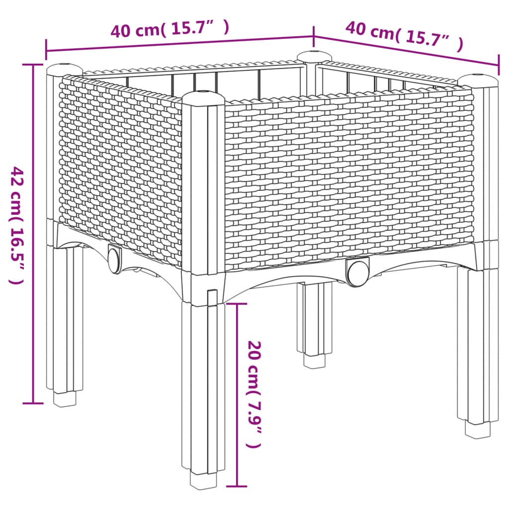 Plantenbak met poten 40x40x42 cm polypropeen lichtgrijs