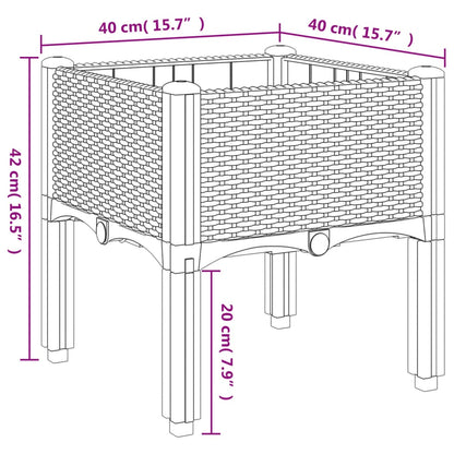 Plantenbak met poten 40x40x42 cm polypropeen lichtgrijs