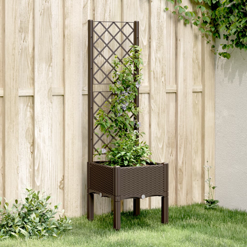 Plantenbak met latwerk 40x40x142 cm polypropeen bruin