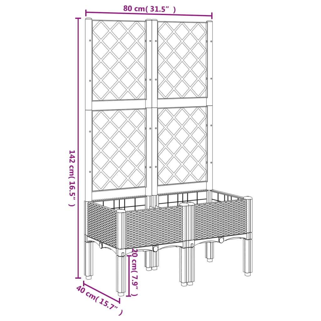 Plantenbak met latwerk 80x40x142 cm polypropeen lichtgrijs