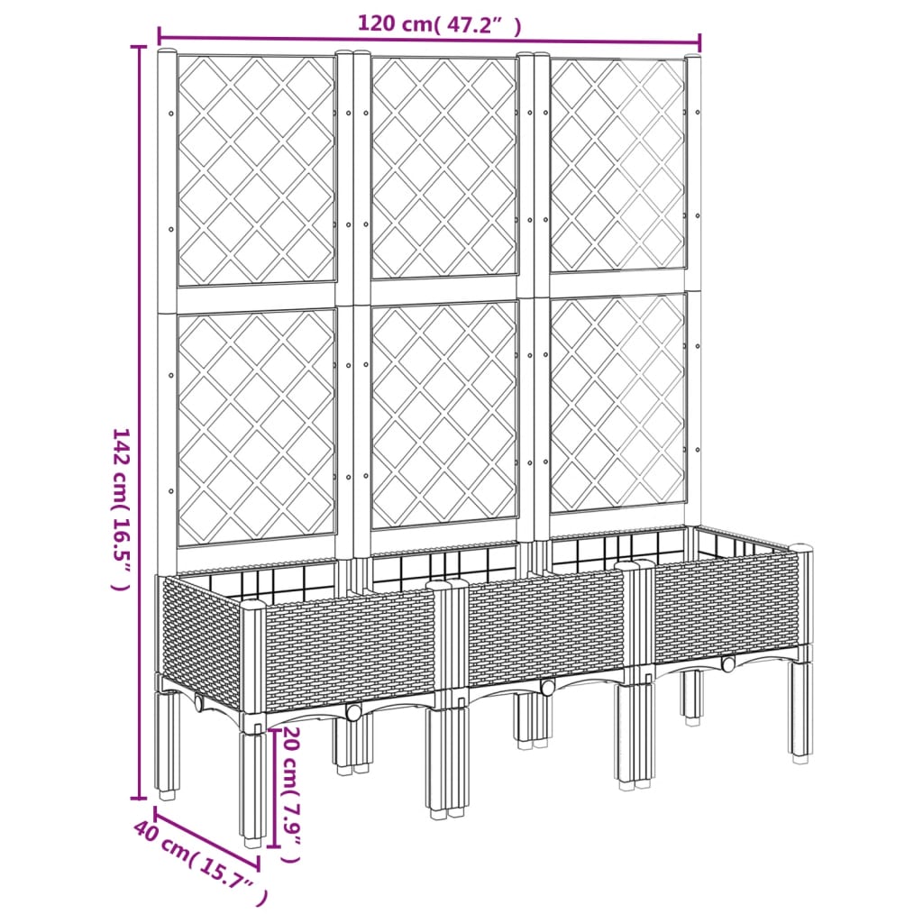 Plantenbak met latwerk 120x40x142 cm polypropeen bruin