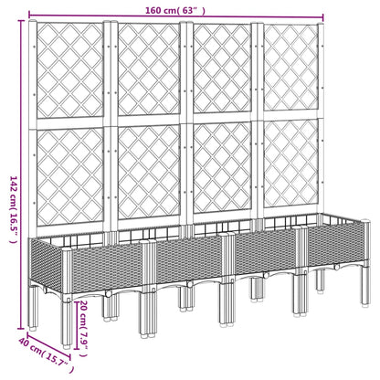 Plantenbak met latwerk 160x40x142 cm polypropeen lichtgrijs