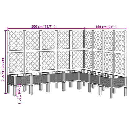 Plantenbak met latwerk 200x160x142 cm polypropeen grijs