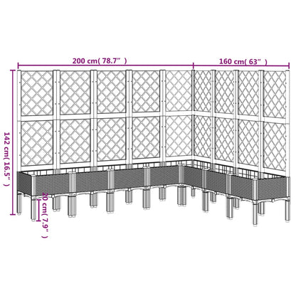 Plantenbak met latwerk 200x160x142 cm polypropeen bruin