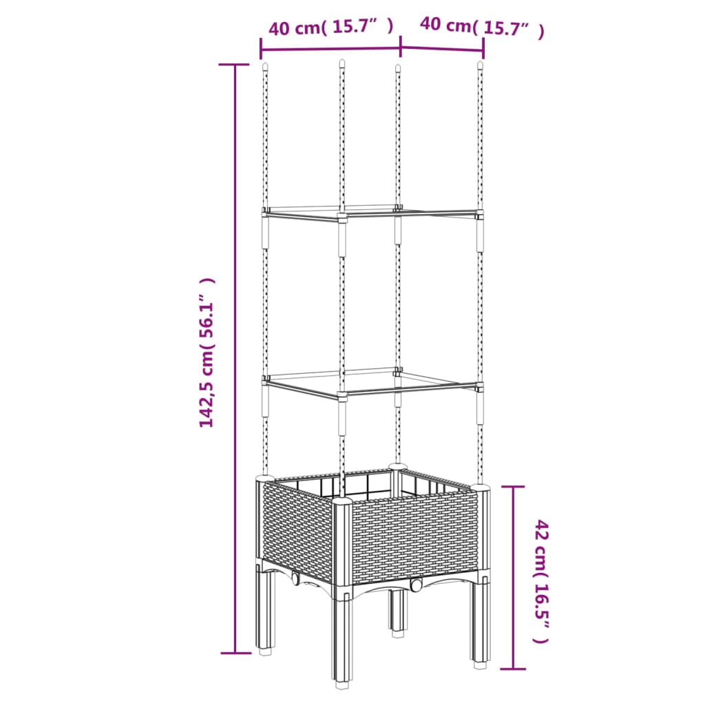 Plantenbak met latwerk 40x40x142,5 cm polypropeen bruin