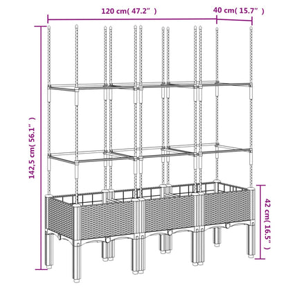 Plantenbak met latwerk 120x40x142,5 cm polypropeen lichtgrijs