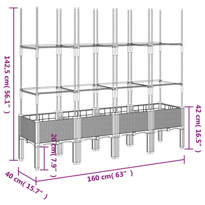 Plantenbak met latwerk 160x40x142,5 cm polypropeen zwart