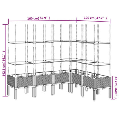 Plantenbak met latwerk 160x120x142,5 cm polypropeen grijs