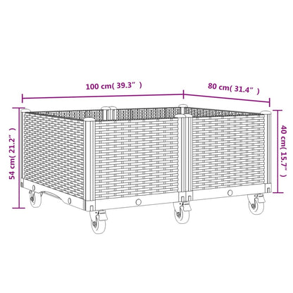 Plantenbak met wielen 100x80x54 cm polypropeen grijs