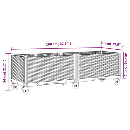 Plantenbak met wielen 160x50x54 cm polypropeen grijs