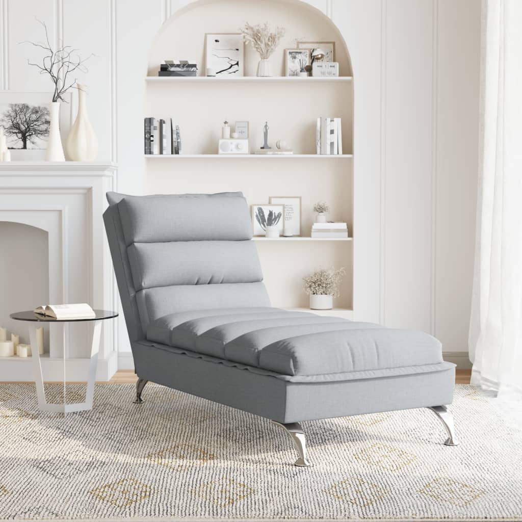 Chaise longue met kussens stof lichtgrijs