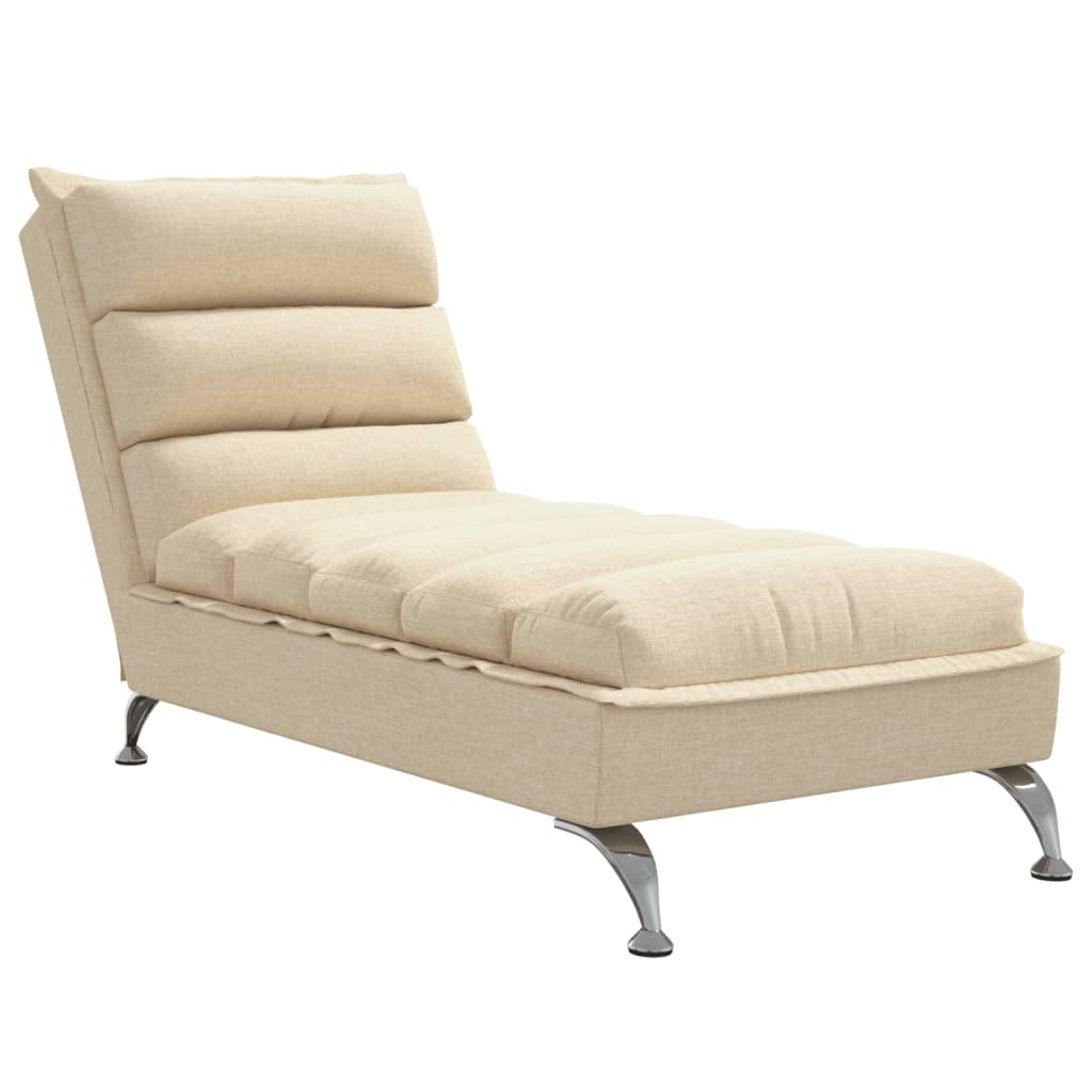 Chaise longue met kussens stof crèmekleurig