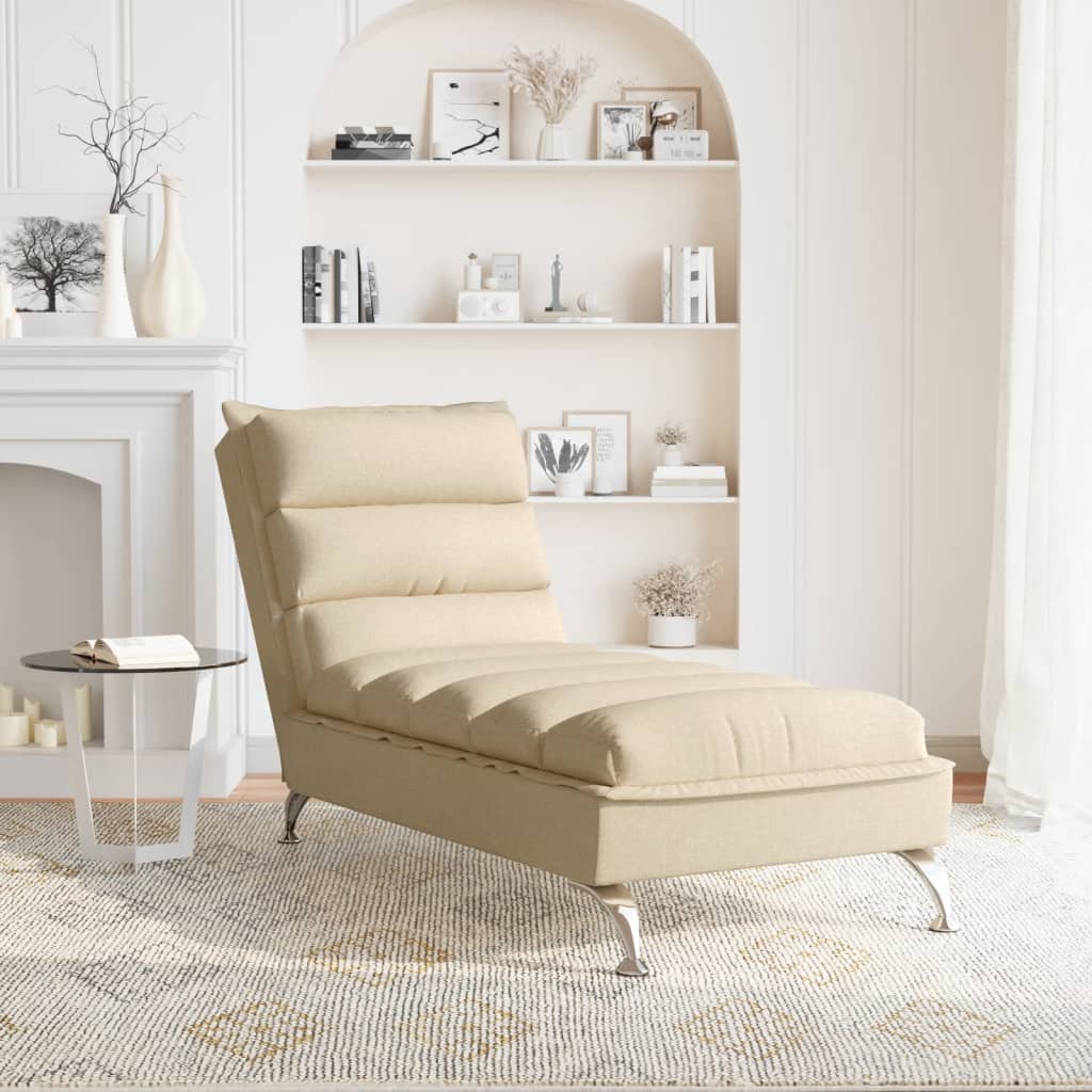 Chaise longue met kussens stof crèmekleurig