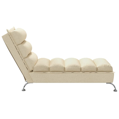 Chaise longue met kussens stof crèmekleurig