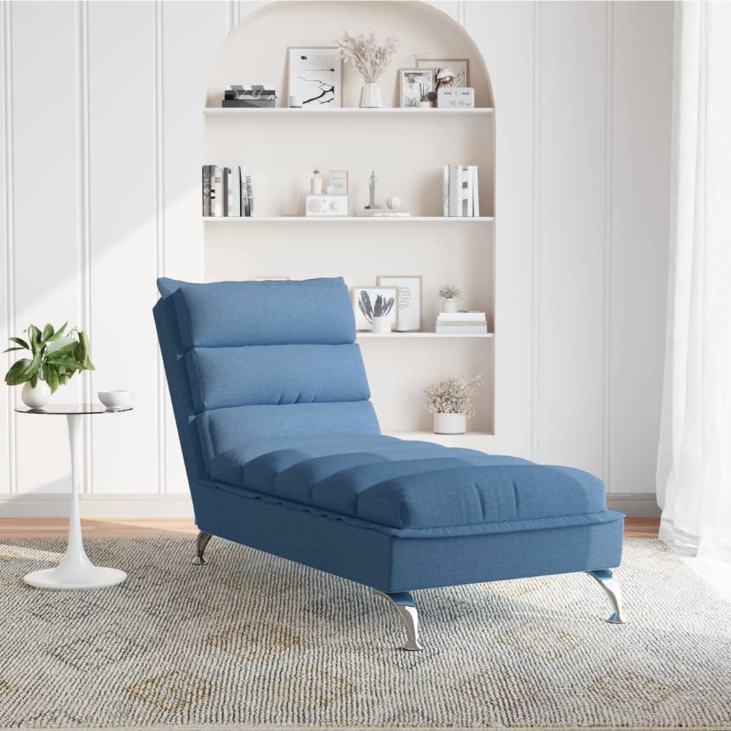 Chaise longue met kussens stof blauw