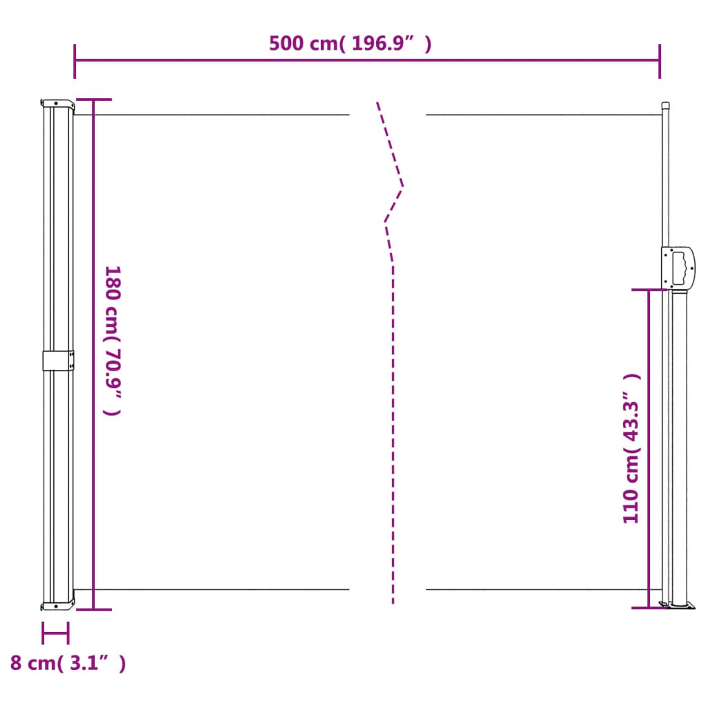 Windscherm uittrekbaar 180x500 cm beige