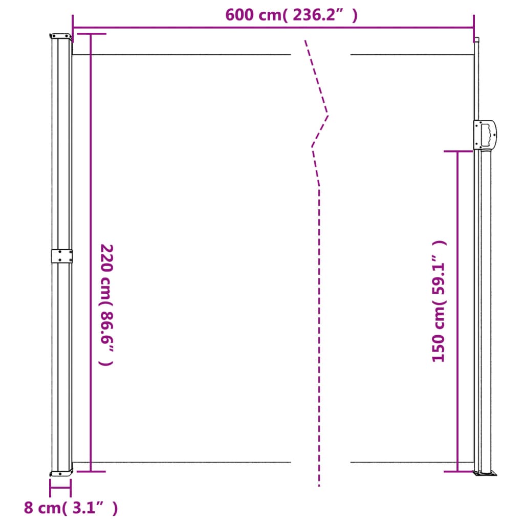 Windscherm uittrekbaar 220x600 cm beige