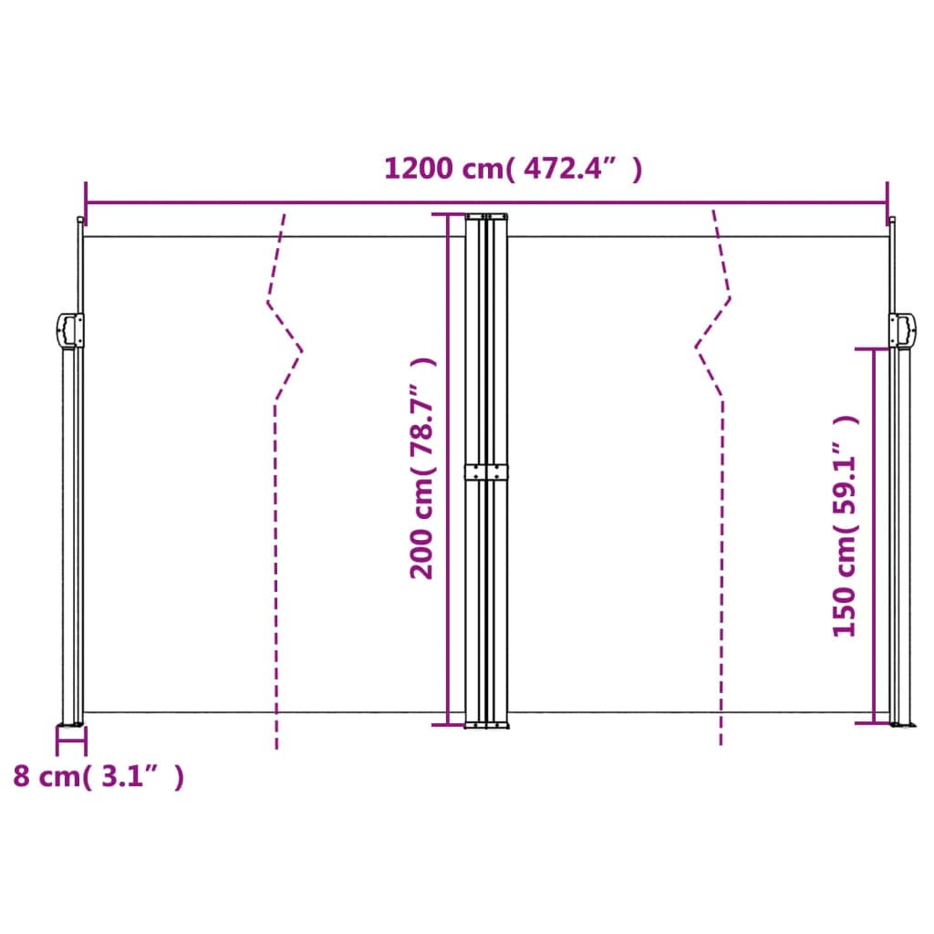 Windscherm uittrekbaar 200x1200 cm donkergroen