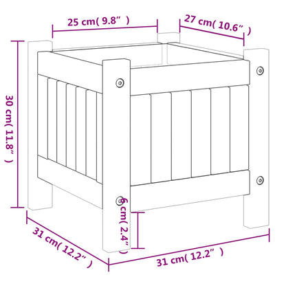 Plantenbak met voering 31x31x30 cm massief acaciahout