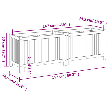 Plantenbak met voering 153x38,5x50 cm massief acaciahout