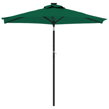 Parasol met LED's en stalen paal 225x225x212 cm groen