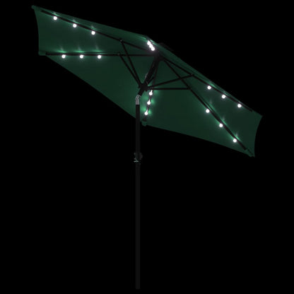 Parasol met LED's en stalen paal 225x225x212 cm groen