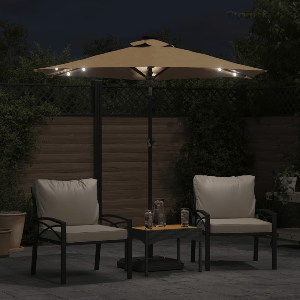 Parasol met LED's en stalen paal 225x225x212 cm taupe