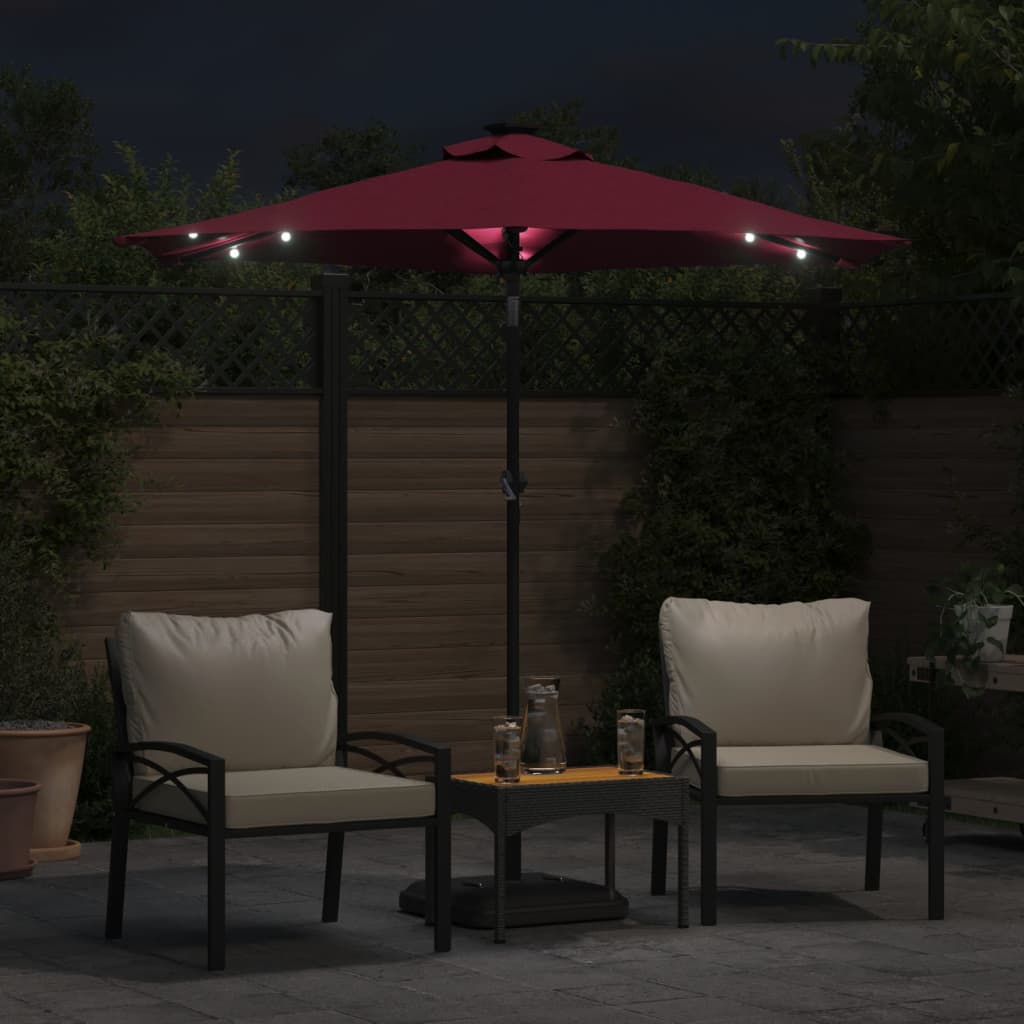 Parasol met LED's en stalen paal 225x225x212 cm bordeauxrood