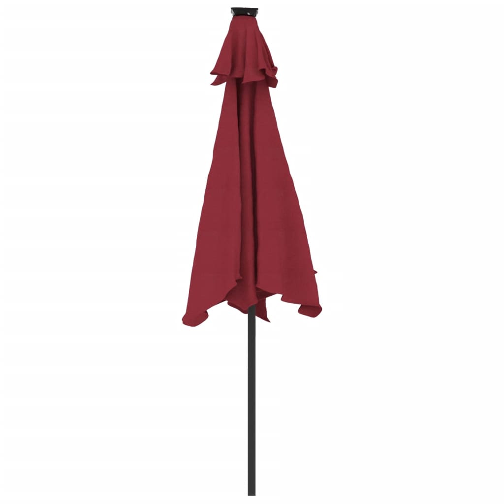 Parasol met LED's en stalen paal 225x225x212 cm bordeauxrood