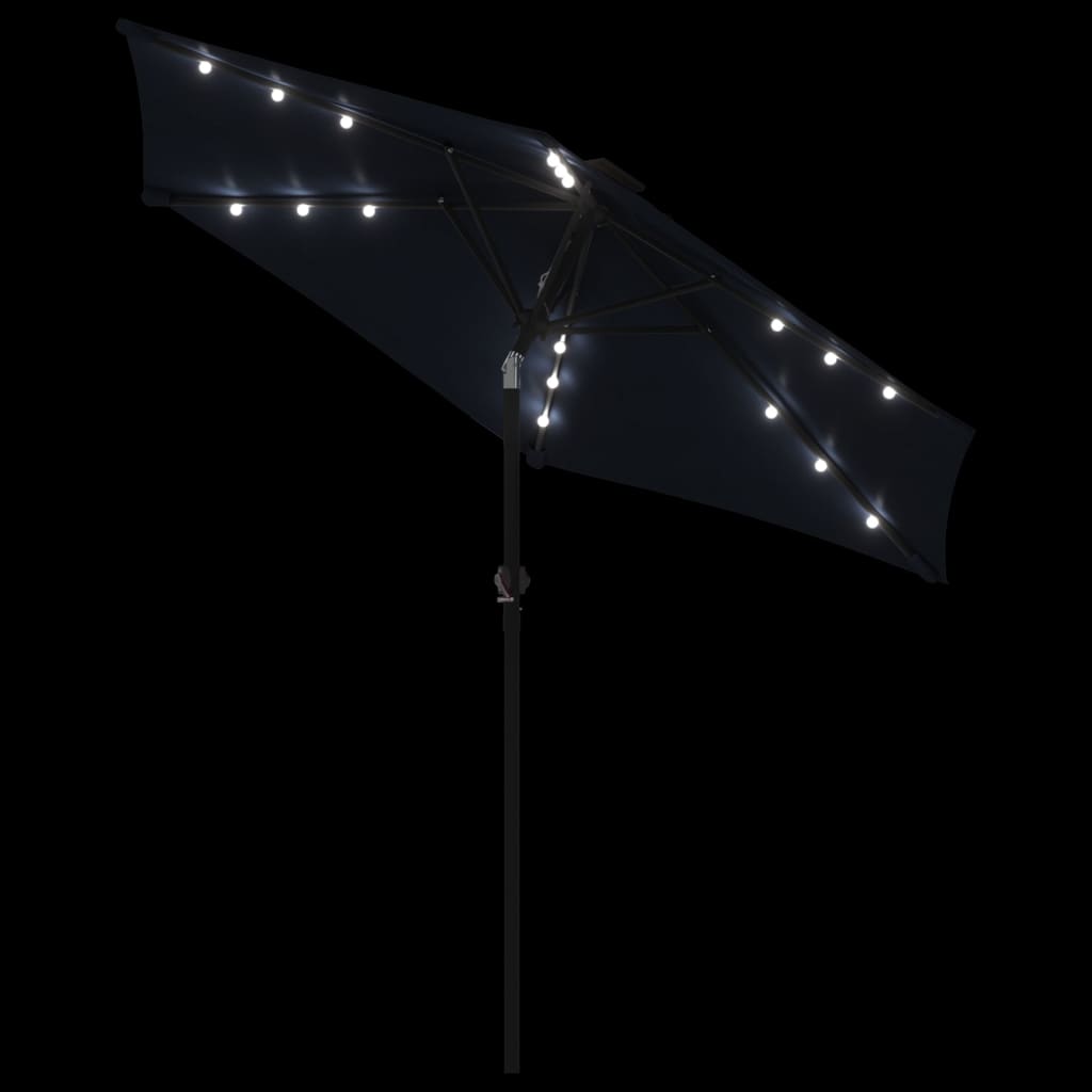 Parasol met LED's en stalen paal 225x225x212 cm zwart