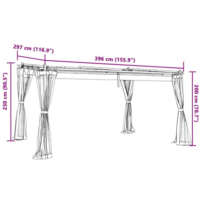 Prieel met zijwanden van gaas 4x3 m staal taupe