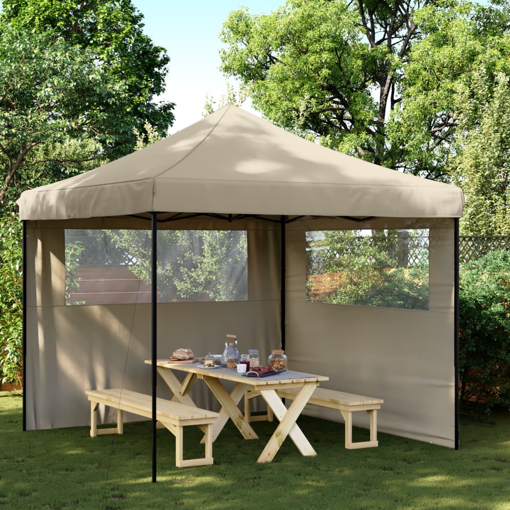 Partytent inklapbaar pop-up met 2 zijwanden taupe