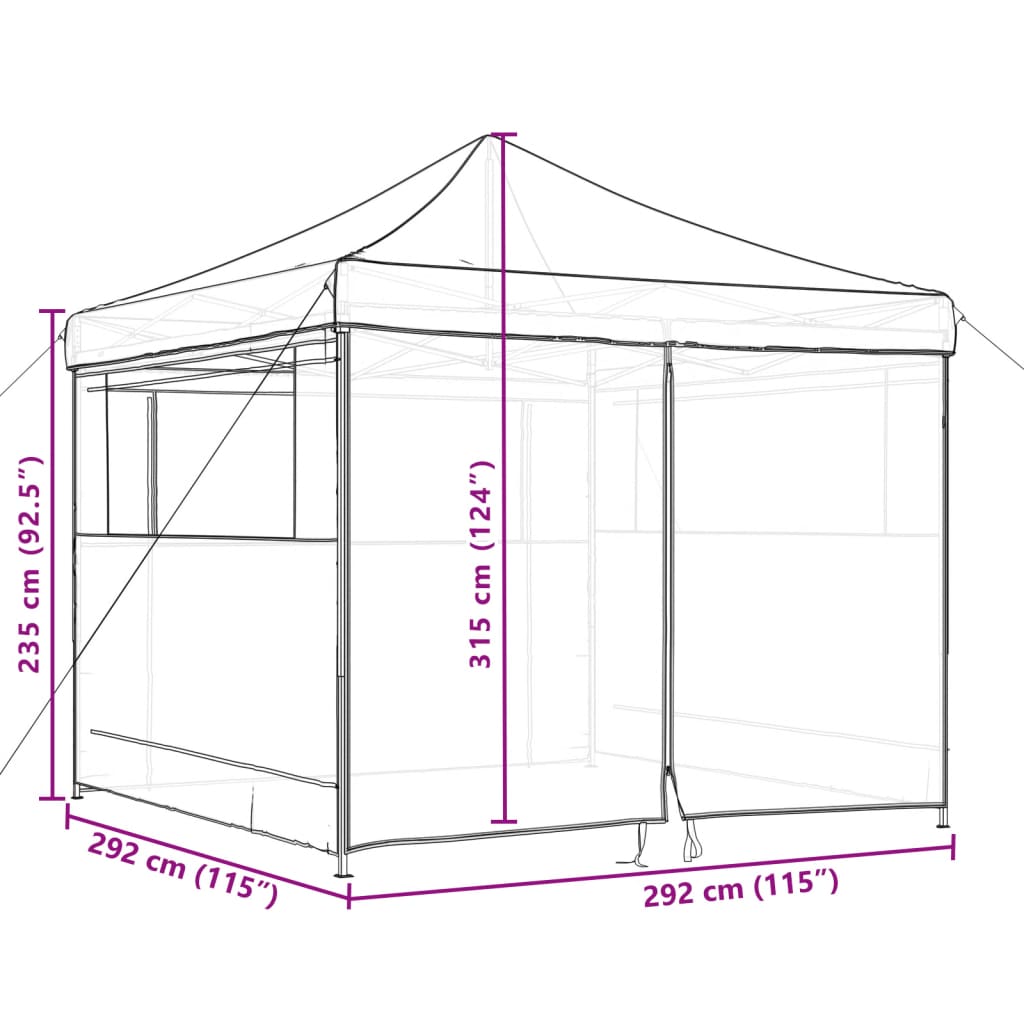 Partytent inklapbaar pop-up met 4 zijwanden beige