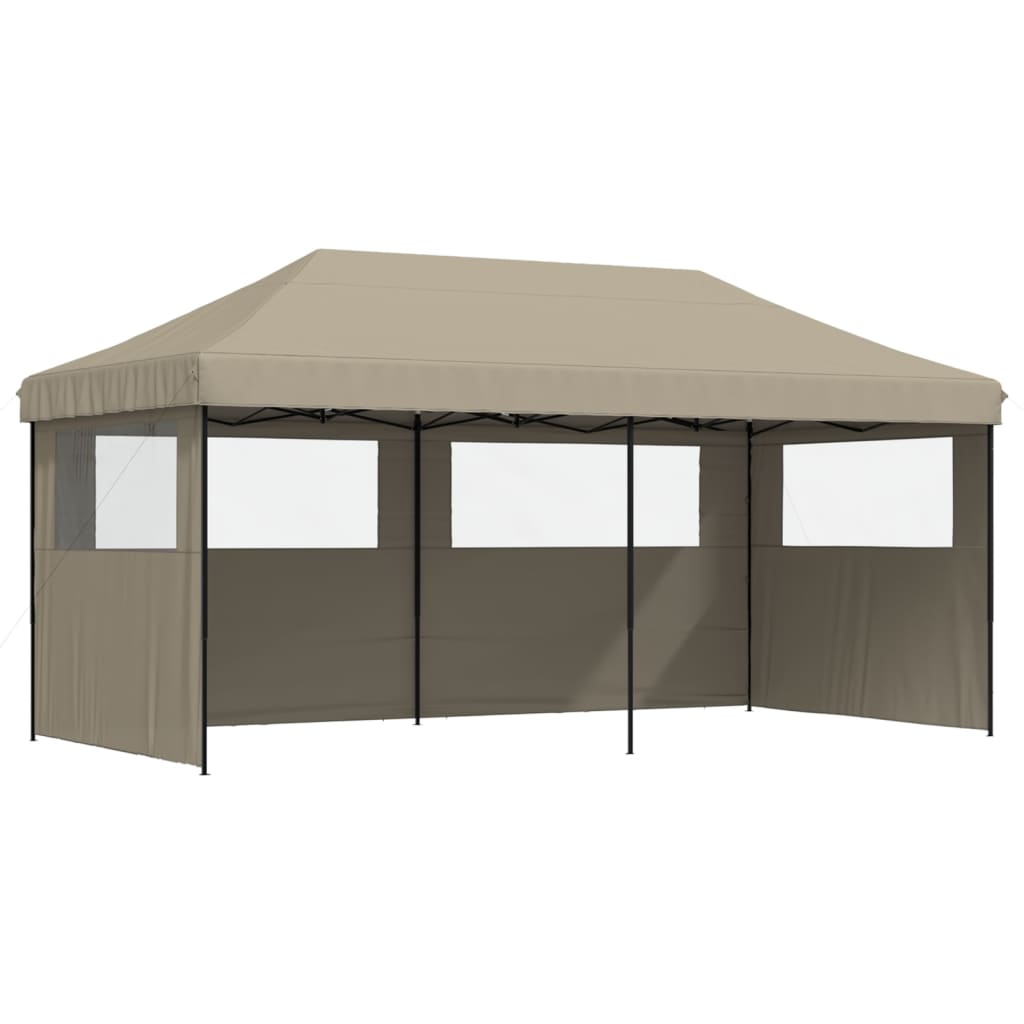 Partytent inklapbaar pop-up met 3 zijwanden taupe