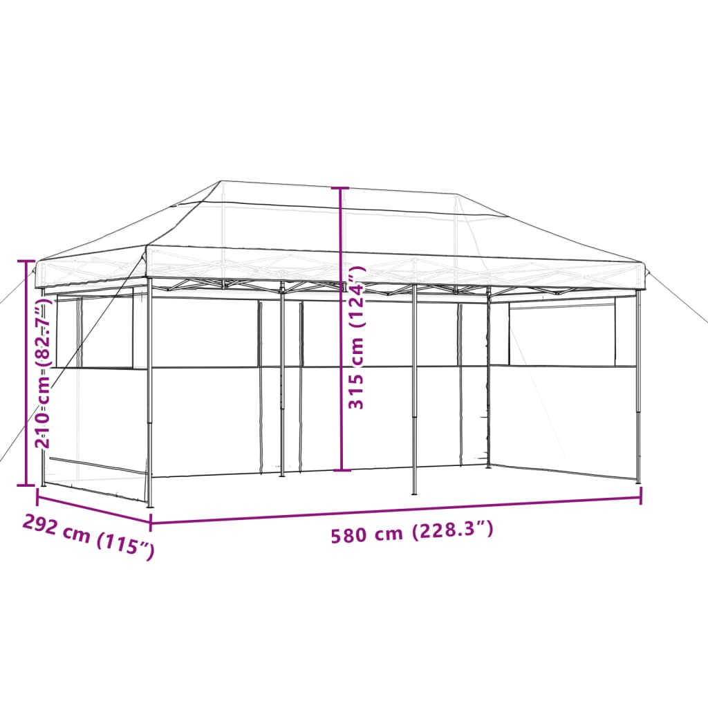 Partytent inklapbaar pop-up met 3 zijwanden taupe