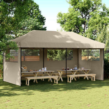 Partytent inklapbaar pop-up met 3 zijwanden taupe