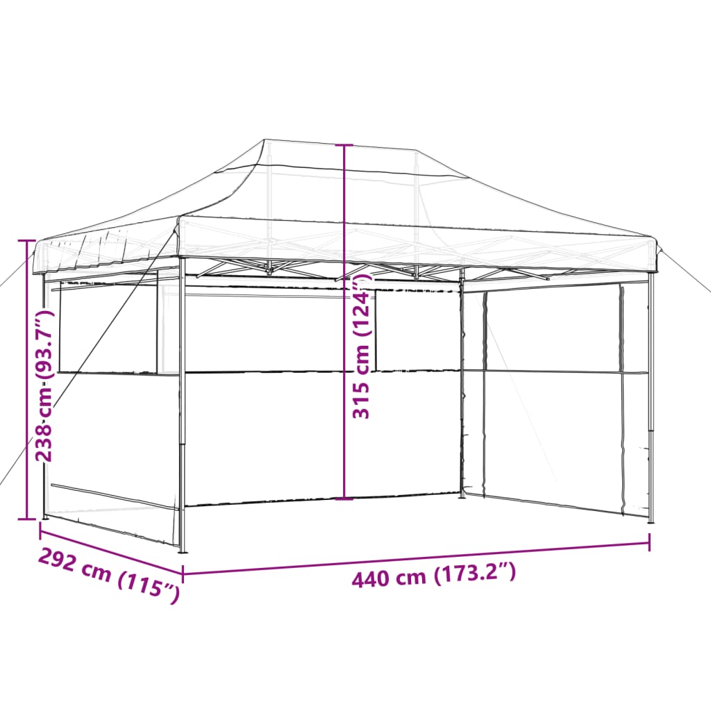 Partytent inklapbaar pop-up met 3 zijwanden bordeauxrood