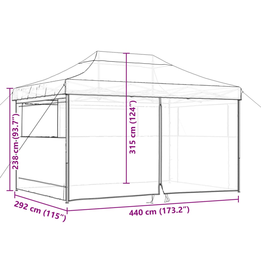 Partytent inklapbaar pop-up met 4 zijwanden taupe