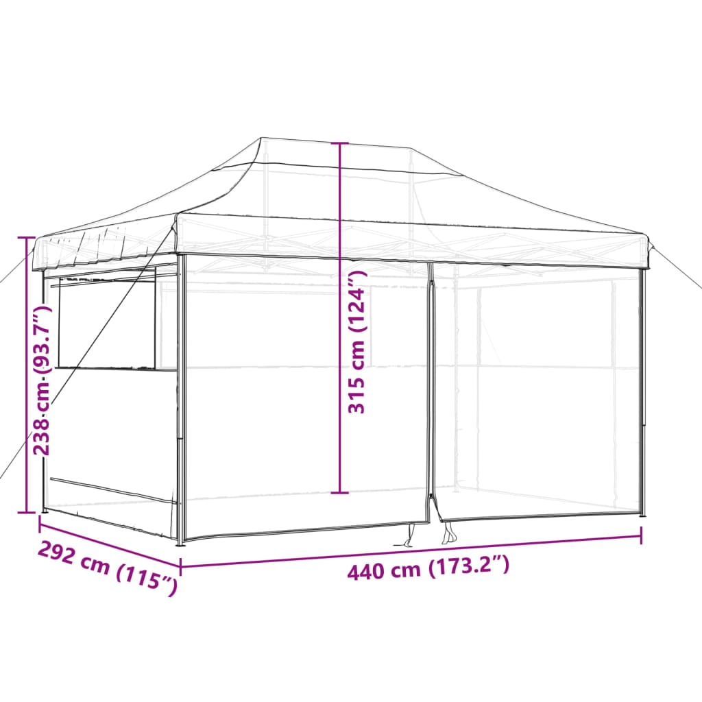 Partytent inklapbaar pop-up met 4 zijwanden bruin