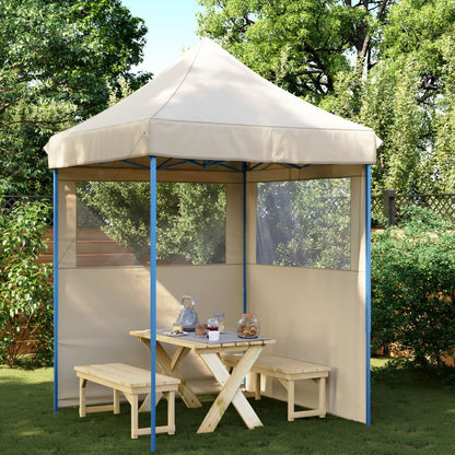 Partytent inklapbaar pop-up met 2 zijwanden beige