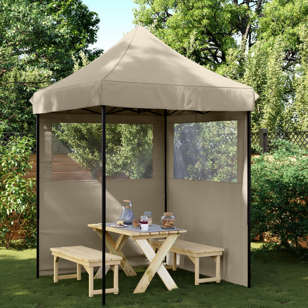 Partytent inklapbaar pop-up met 2 zijwanden taupe