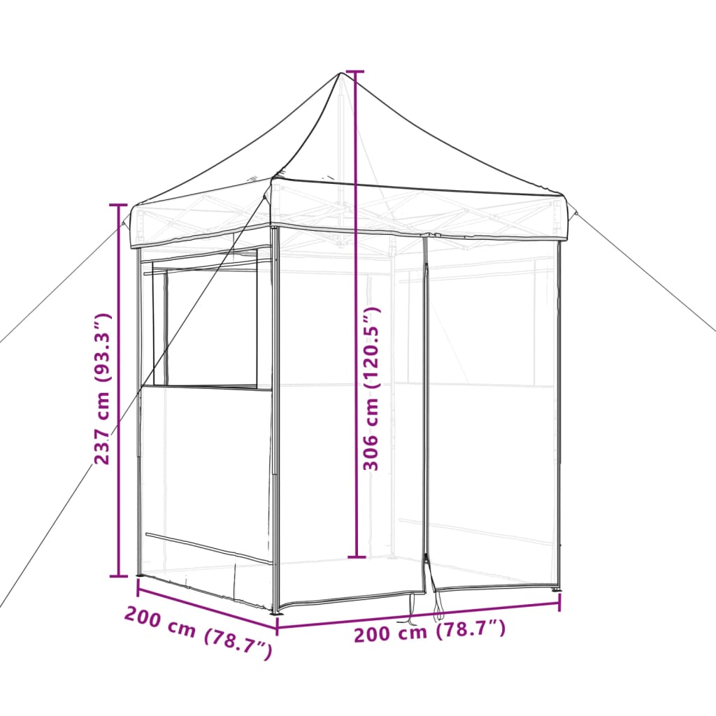 Partytent inklapbaar pop-up met 4 zijwanden taupe