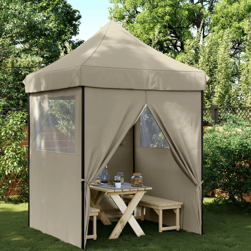 Partytent inklapbaar pop-up met 4 zijwanden taupe